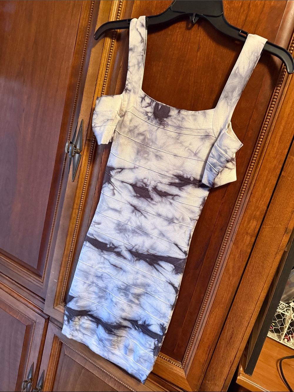 Kardashian Kollection Black & Gray Tie-Dye Square Neck Mini Dress